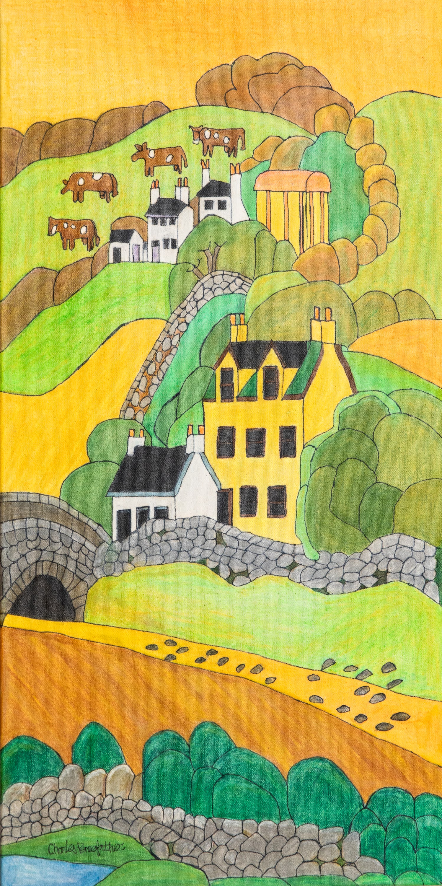 The yellow house and 4 cows