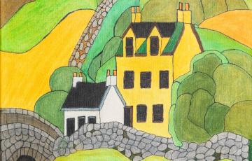 The yellow house and 4 cows